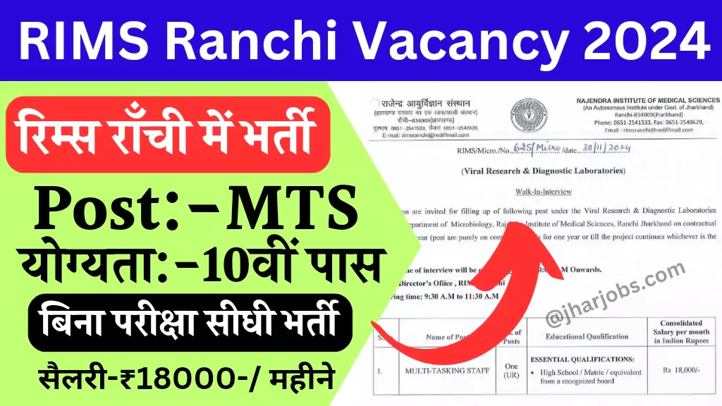 RIMS Ranchi Vacancy 2024