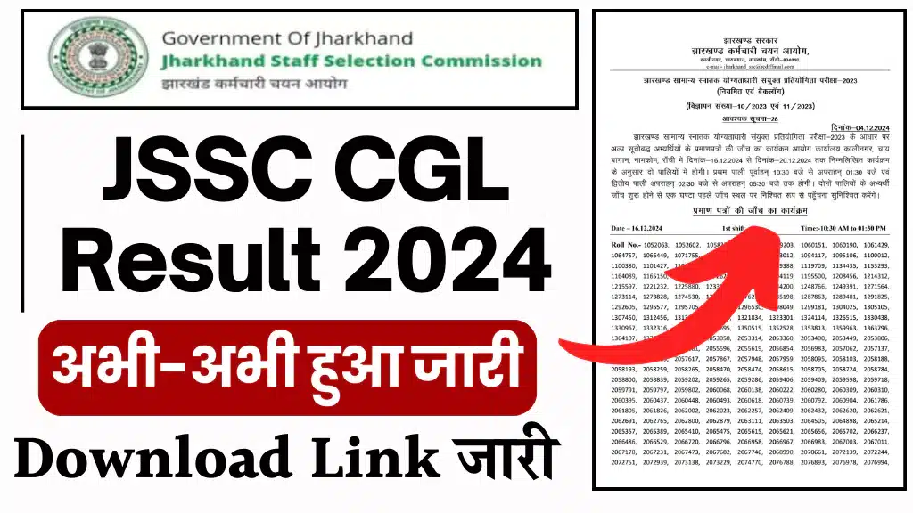 JSSC CGL Exam Result 2024